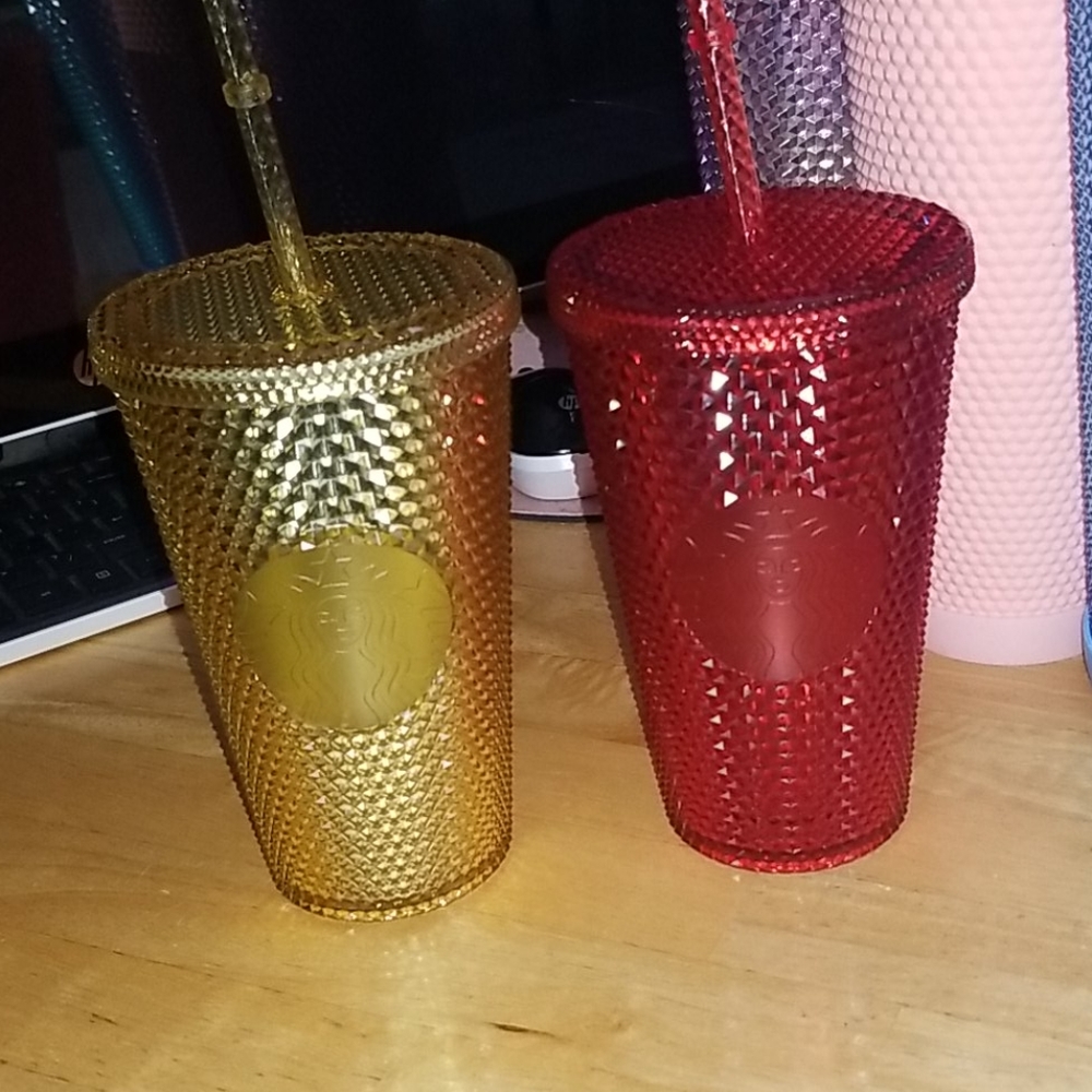 Starbucks grande gold and red studded